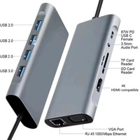 Hub USB-C 11-en-1 avec ports RJ45 4K 1000 Mbps, USB 3.0, USB 2.0, lecteur de carte Micro SD/TF, AUX et port de charge USB-C PD 100W