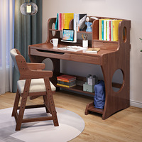 Bureau d'étude en bois avec étagère de rangement et tiroir, table d'écriture pour étudiant à domicile, ensemble chaise d'ordinateur en bois assortie pour chambre à coucher