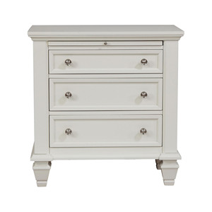 Table de chevet crème blanche à 3 tiroirs avec plateau coulissant - Product Image 4