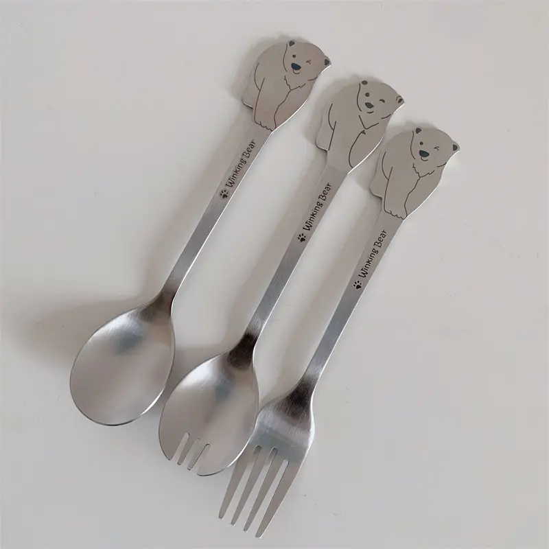 Lelyi Factory direct sale cute polar bear stainless steel salad spoon dessert fork spoon wholesale