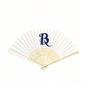 Abanico de tela al por mayor, personalizado, económico, con mango de bambú, de seda blanca impresa, para novias, artesanal, para decoración - Product Image 5