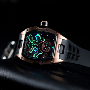 Reloj Deportivo de Lujo para Hombre <span class=keywords><strong>OBLVLO</strong></span>, Diseño Esqueleto, Movimiento Automático, Correa de Caucho, Resistente al Agua, Características Mecánicas - ZM - Product Image 5