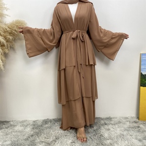 1896# Best Seller Chiffon Open <b>Abaya</b> Solid Color 3 Layered Long Sleeve Dubai Abayas Cardigan Style 9 Colors - Product Image 5