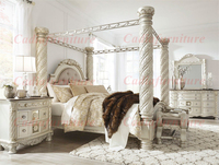Lit à baldaquin en bois kaki de luxe américain, design royal européen, mobilier de chambre en bois