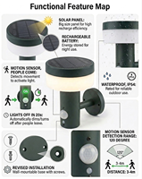 Lampes murales solaires LED extérieures étanches IP65 avec détecteur de mouvement, alimentées par batterie, pour porte d'entrée, jardin, cour, garage, terrasse