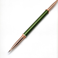 Nouvelle tendance : Pinceau à ongles 2-en-1 double embout avec manche métallique vert pour extensions de cheveux en nylon et détails de peinture