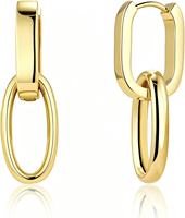 Pendientes de Aro Minimalistas con Cadena, Chapados en Oro de 14k, Pendientes de Doble Aro, Joyería Geométrica, Regalo para Ella, Pendientes con Eslabones de Clip