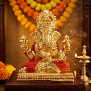 Idolo Tradicional de Ganesha de 13 Pulgadas, Colorido, Hecho a Mano en Acero Inoxidable, Diosa Hindú Murti para Templo, Hogar y Decoración Festiva - Product Image 4