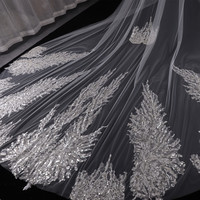 Voiles de mariée élégants en dentelle faits à la main, de haute qualité, avec paillettes de luxe, couleur ivoire, vente en gros