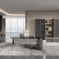 Bureau de direction de luxe moderne avec table spacieuse en forme de L Finition en bois laqué Conception modulaire