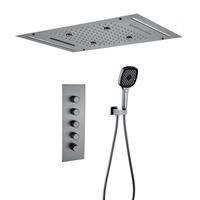 Système de douche encastré moderne en acier inoxydable à 4 fonctions, avec pommeau de douche pluie au plafond et douchette à main, pour salle de bain