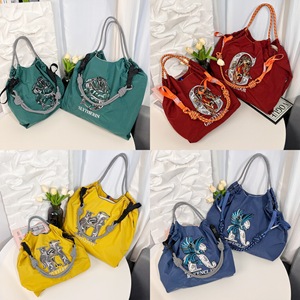 Qetesh Reusable Shopping Bag Embroidery Craft Large Capacity Nylon Material Custom logo Low MOQ Factory Price Hot Sell Tote Bag