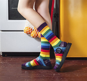 Bonypony <span class=keywords><strong>chaussettes</strong></span> colorées à rayures arc-en-ciel pour femmes, meilleurs originaux Design classique nouveauté <span class=keywords><strong>chaussettes</strong></span> assorties - Product Image 2