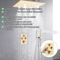 Système de douche intégré de luxe montage caché or brossé ensemble de robinet de douche pluie thermostatique de 16 pouces