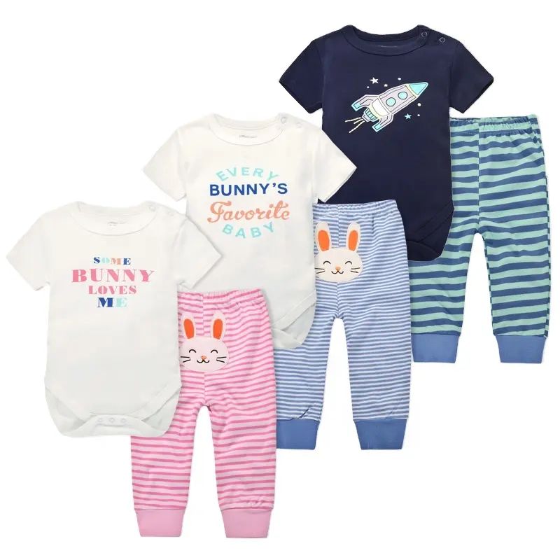 High Quality Cotton short Sleeves Boys Infant Newborn Kids Pajamas Baby Clothing Set 2Pcs Baby Sleep Suit Tops And Pants