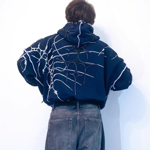 Sudadera con Capucha Vintage Gótica con Estampado Gráfico Otoñal, Diseño Retro de Estrellas, Estilo Urbano, Estética Punk Harajuku, Sudadera Extra Grande Unisex <span class=keywords><strong>Cyber</strong></span> - Product Image 3