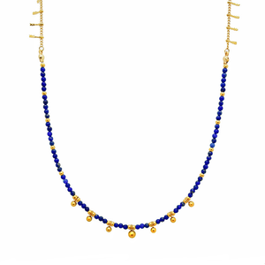 Collier chic rétro NS5125 avec perles en lapis-lazuli, plaqué or 18 carats, en acier inoxydable, avec breloques perlées, pour femmes - Product Image 4