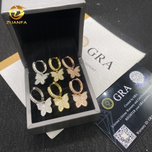 Boucles d'oreilles créoles tendance en argent 925, style hip-hop, serties de diamants et de moissanite VVS, motif papillon, pour <span class=keywords><strong>femme</strong></span>, en gros - Product Image 2