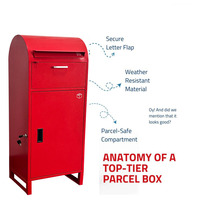 Boîte à colis autoportante en métal rouge avec dessus incurvé, double fente, anti-effraction, verrouillable, pour extérieur, maison, villa, OEM ODM