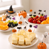 Halloween bamboe fruitprikkers pompoen spook vleermuis design gemengde kleuren feesttaartdecoratie groothandel