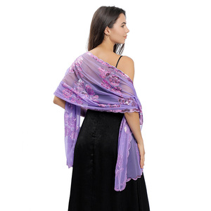 Châle à paillettes florales scintillantes pour femmes Style long uni pour l'été pour écharpe de <span class=keywords><strong>mariage</strong></span> ou robe de soirée déco de la mariée - Product Image 4