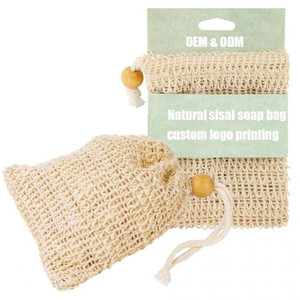 Vente en gros de sacs en maille coton biologique naturel Jute chanvre Bambou Sac économiseur de savon en sisal Pochette pour savon exfoliant