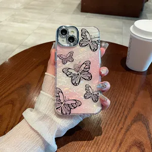 高品质IMD蝴蝶保护手机外壳，带iPhone 15摄像头保护器