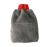 Gant de nettoyage gris-rouge anti-rayures et sans peluches, en microfibre super peluche à poils longs, pour lavage de voiture, detailing automobile et polissage de jantes