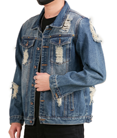 Veste en jean en coton pour homme, style usé, vente en gros