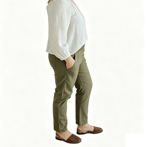 Pantalones de Maternidad de Lino Personalizables, Suaves, Transicionales, con Cintura Elástica Fruncida y Bolsillos para Todas las <span class=keywords><strong>Etapas</strong></span> del <span class=keywords><strong>Embarazo</strong></span> - Product Image 3