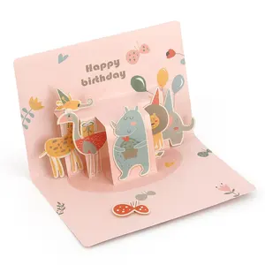 供应商打印个性化祝福可爱的动物3D弹出带信封的生日快乐贺卡
