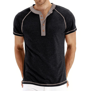 T-shirt d'été à manches courtes et à col rond pour hommes Chemise Henley Body Shirt Color Blocking <span class=keywords><strong>Top</strong></span> - Product Image 5