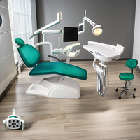 Fauteuil dentaire électrique complet avec lampe d'opération, plateau à instruments et tabouret de dentiste