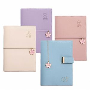 Cherry Blossom Leather B6 <b>Notebook</b> Japanese Style Creative Literary Fresh Korean <b>Dot</b> Grid Lined Soft PU Cover Portable Thermal - Product Image 1