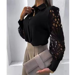 เสื้อท็อปส์ผู้หญิงแบบใหม่สำหรับฤดูใบไม้ร่วง OEM ผลิตตามสั่ง ผ้าฝ้าย 100% เสื้อเชิ้ตคอวีสำหรับธุรกิจ เสื้อแขนยาวแบบโปร่ง - Product Image 3