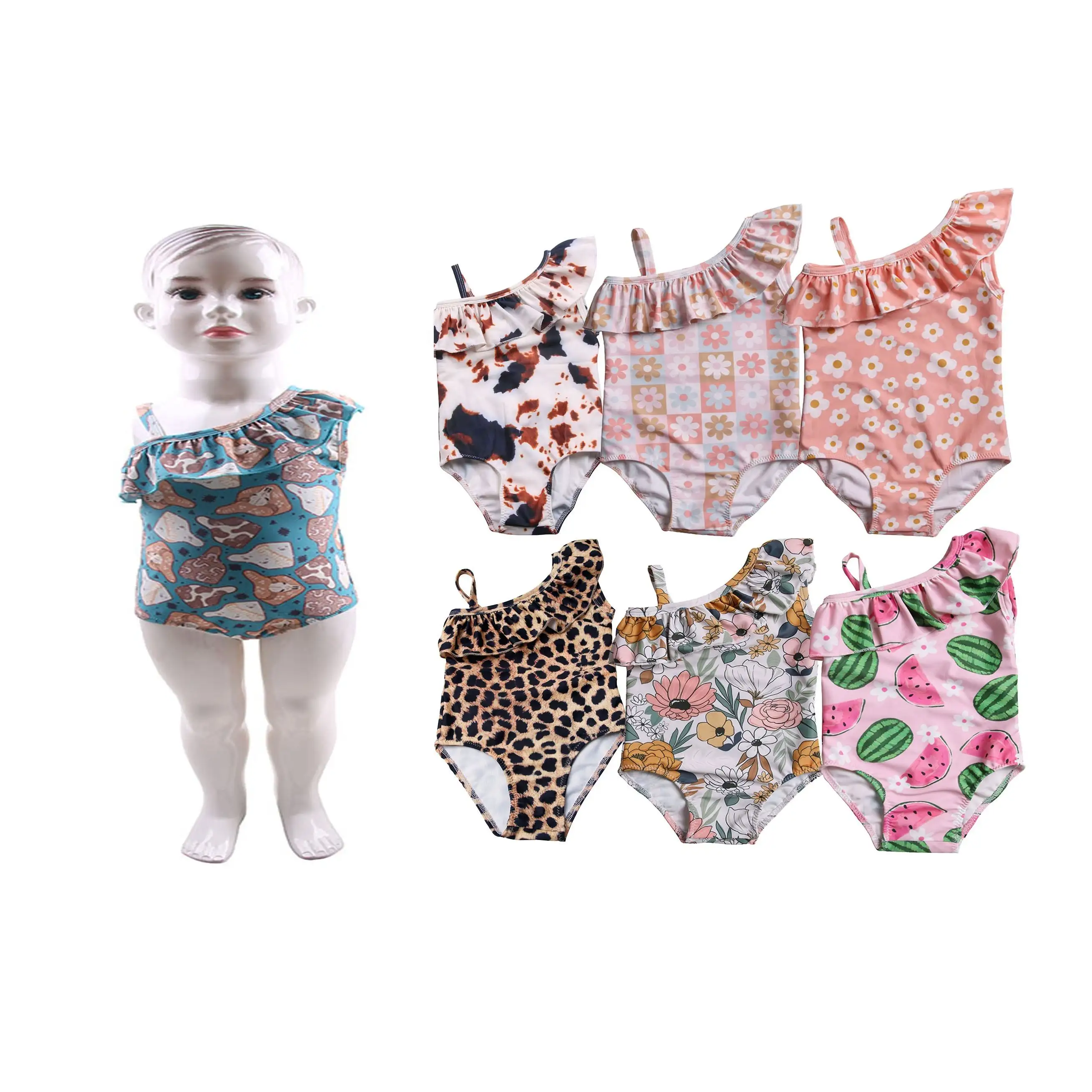 Tùy chỉnh bé gái Đồ bơi beachwear báo in tắm phù hợp với một mảnh trẻ em Đồ bơi beachwear