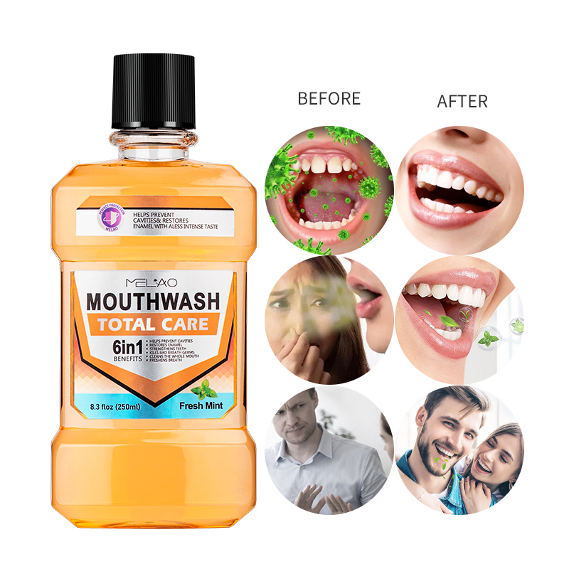 6 In 1 Mouth Wash Cool Mint Mouthwash Breath Refresh Teeth Whitening Oral Cleaning 250Ml Mouth Wash Liquid Oral Care