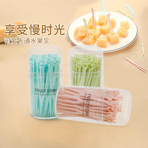 Fruit Fork Set Plastic Two Toothed Disposable For Party Snack Dessert Cake Eating - Product Image 1