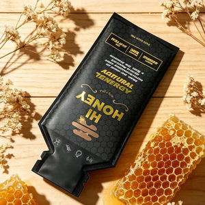 Custom Gold Foil Print bag 40g sachets Matte Black Shaped <b>pouch</b> For Natural Energy Honey Packaging - Product Image 2