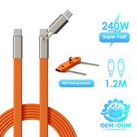 Cable de Carga 2 en 1 Plegable USB-C a IOS y Tipo-C, Cable de Datos de Carga Rápida de Silicona Líquida Suave para Teléfonos Inteligentes iPhone 16 y Android