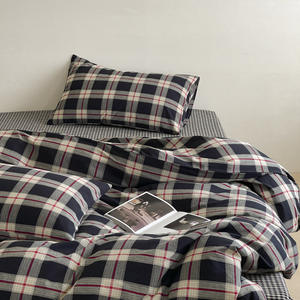 ชุดเครื่องนอน4ชิ้นแบบเรียบง่ายชุดเครื่องนอนสไตล์วินเทจผ้าทอลายสก๊อตชุดเครื่องนอนสไตล์เรียบง่ายทันสมัย - Product Image 5