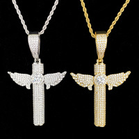 Collar con Colgante de Alas de Ángel de Circonio, Chapado en Oro, Estilo Hip Hop, Unisex, Incrustaciones Hechas a Mano, Venta al Por Mayor