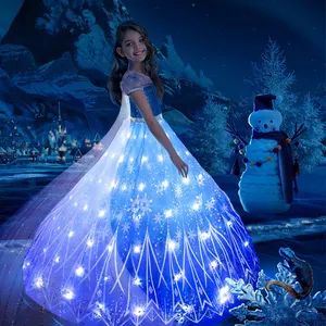 Mädchen Cosplay blaues Prinzessenkleid glühende Prinzessin Cosplay für Geburtstag Party Feiertag Sommerkleider