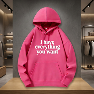 Sudadera con Capucha Oversize Rosa Unisex de Algodón Tejido, Estilo Casual Urbano con Estampado Frontal y Bolsillos, Ideal para Otoño - Product Image 3