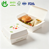 Boîte à hamburger en carton imprimé bleu marine personnalisée, emballage alimentaire jetable en forme de coquille pour les plats à emporter et la restauration rapide