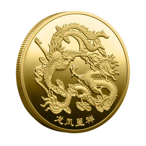 Moneda Conmemorativa de Metal con Diseño de Dragón y Tigre, Dragón de la Suerte y Fénix, Doble Color Oro y Plata, Imitación Antigua - Product Image 2