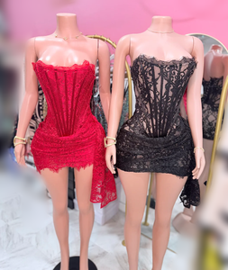 Robe de soirée pour femmes Viviblook Z0121DS02 pour la Saint-Valentin, sans bretelles, à baleines, en dentelle moulante, mini robe de fête - Product Image 1