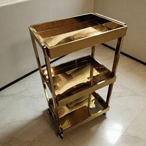 Salon <b>Trolley</b> Cart Professional Rolling Beauty Barber Storage Organizer Gold Mobile Hair <b>Tool</b> Equipment Rack With Wheels - Product Image 4