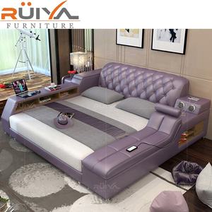 Ruiya Fabriek Groothandel Moderne Luxe Getuft Gestoffeerde Multi-Functionele Smart Lederen Bed Met Massage - Product Image 6