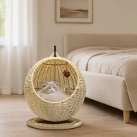Panier pour chat blanc en rotin synthétique tressé, écologique, durable, respirant, facile à nettoyer, résistant à la moisissure, pour coin intérieur des animaux de compagnie